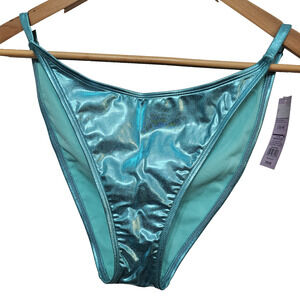 NWT Bikini Bottoms L Teal Foil Metallic Cyber Futuristic Coconut Girl Tropical